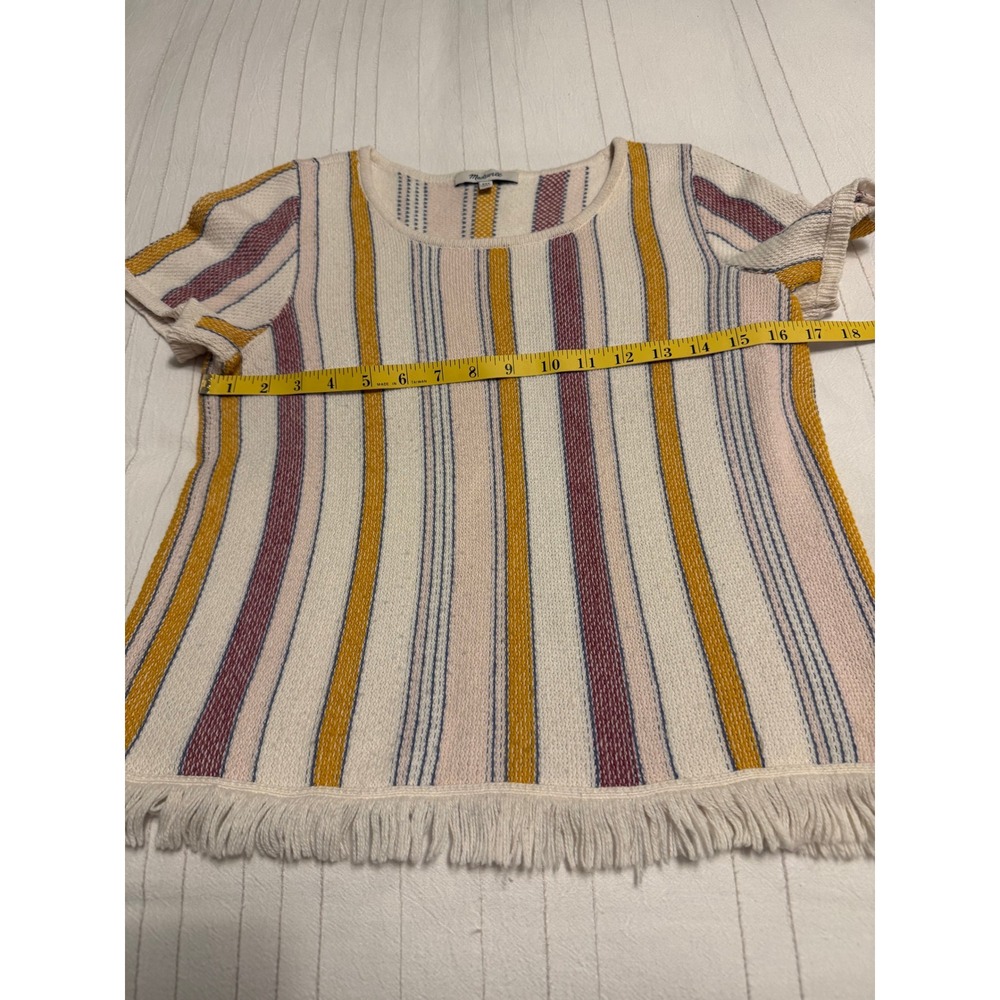 Madewell Striped Fringe Hem Sweater Tee Short Sleeve Cream Mustard Women's XXS - Picture 4 of 5
